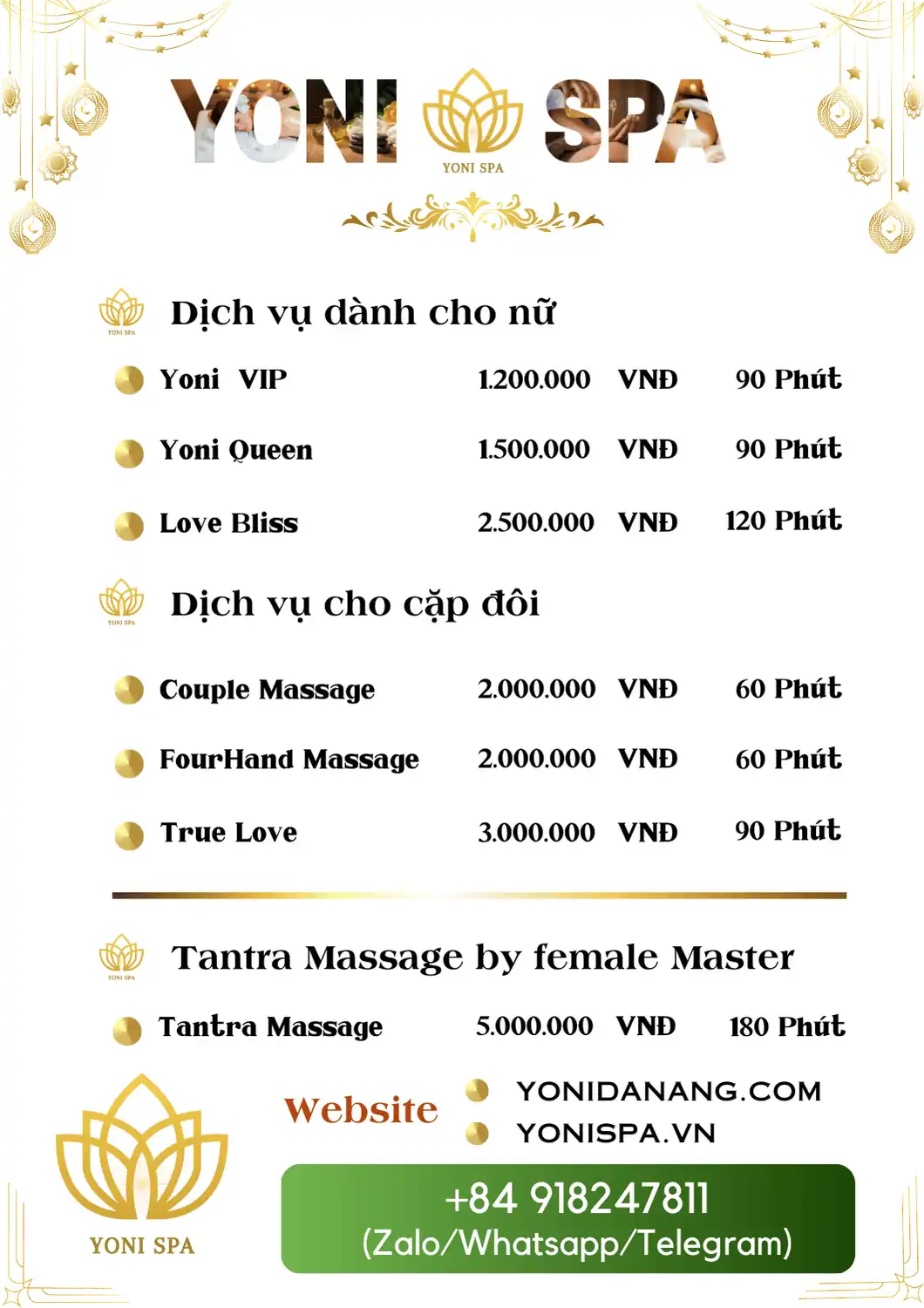 Menu dịch vụ massage yoni đà nẵng Menu massage yoni Đà Nẵng